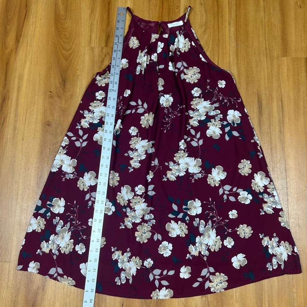 Lush Maroon Floral Mini Dress Women’s Size S - Sleeveless High Neck Swing Dress - Picture 8 of 8